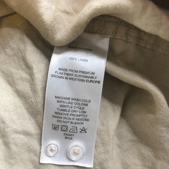 Quince Shirt Mens Large Beige Oatmeal 100% Linen Flax Long Sleeve Button - Picture 7 of 10